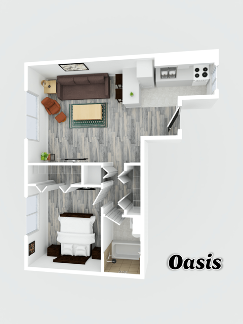 A white interior of a house with the word "Oasis" written on it.
